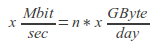 x GByte/day = n * x Mbit/sec