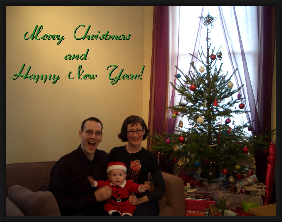 image of Jayme, Tyler, and Pascale next to the tree