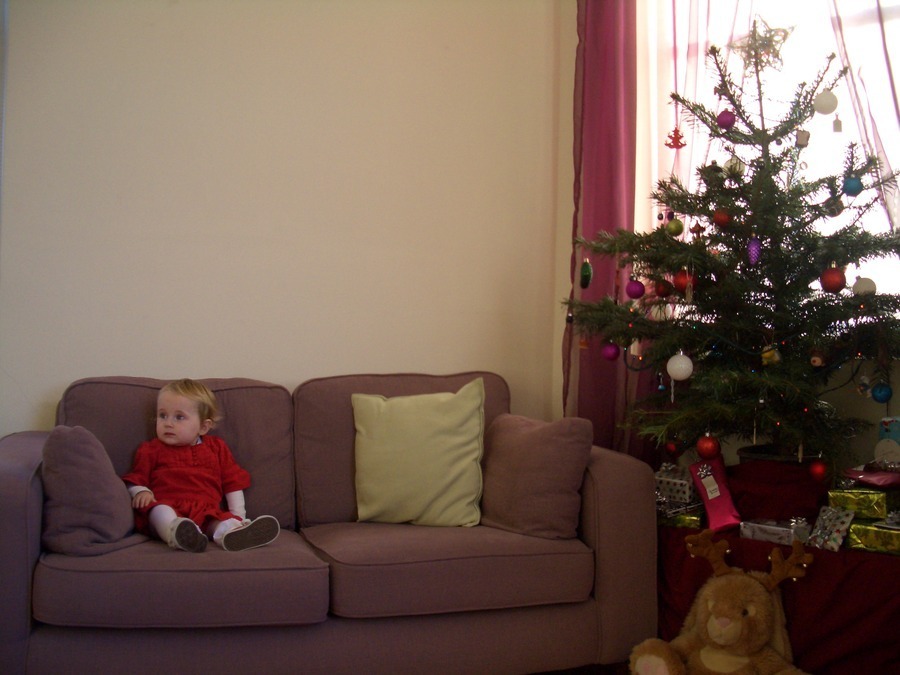 Jamie, Tyler, and Pascale next to the tree