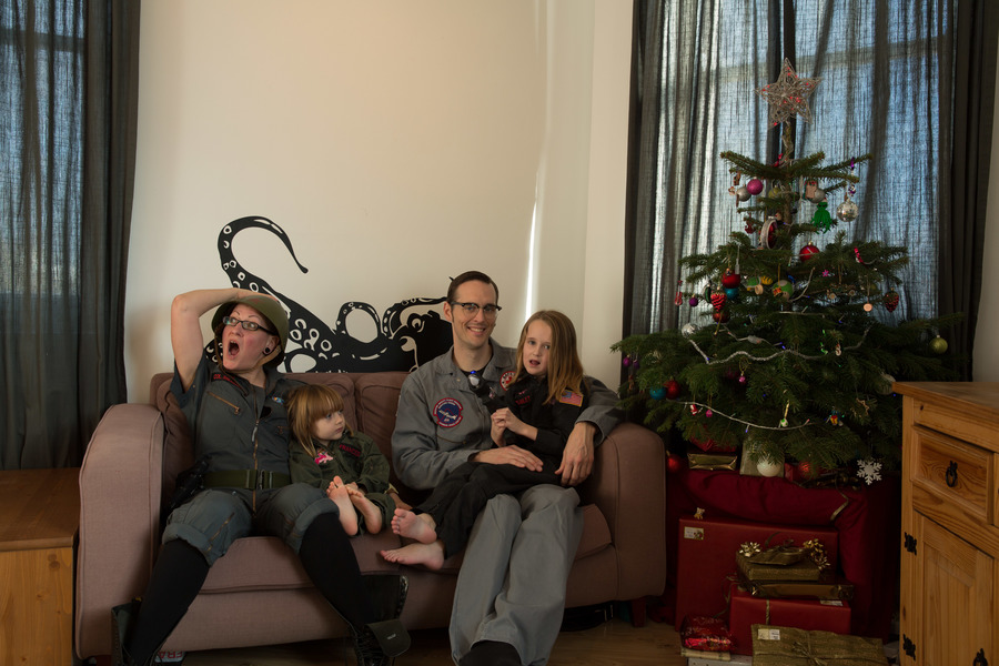 Jamie, Tyler, Pascale, and Frances next to the tree