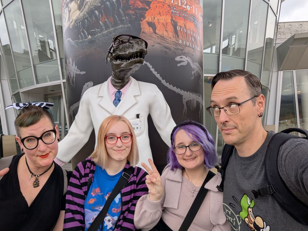 Jamie, Frances, Pascale, and Tyler at the Fukui Prefectural Dinosaur Museum